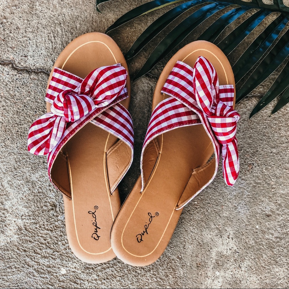 Red and white sandals